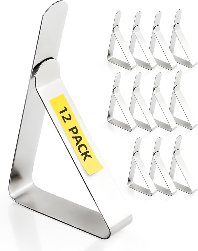 12 Pack Tablecloth Clips - Heavy Duty Picnic Table Clips, Stainless Steel Table Cloth Cover Clamps, Table Cloth Holders Ideal for Restaurant Picnics