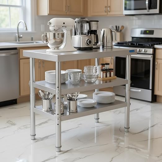 Stainless Steel Table Commercial Stainless Steel Prep Table 18 x 30 Inch, NSF Metal Commercial SS Kitchen Prep Worktable for Restaurant Kitchen Garage Warehouse