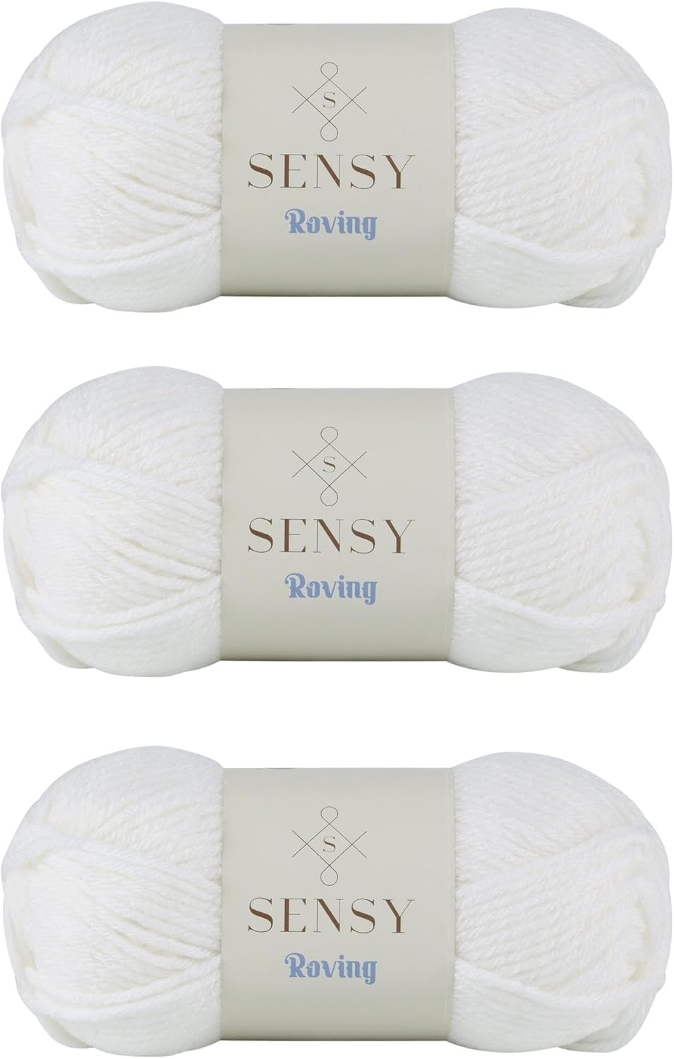 3 Skeins of Sensy Roving Yarn, 3.5 oz, 132 Yards, Gauge 5 Bulky (White)