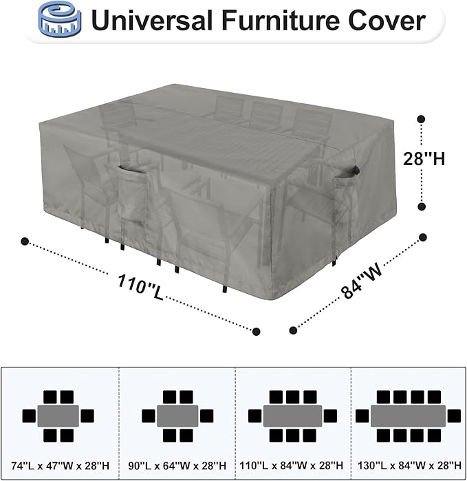 OutdoorLines Outdoor Waterproof Patio Table Furniture Set Covers - Rectangle Couch Sectional Cover Outside Weatherproof Patio Furniture Covering for Deck, Lawn and Backyard 110"L x 84"W x 28"H, Grey