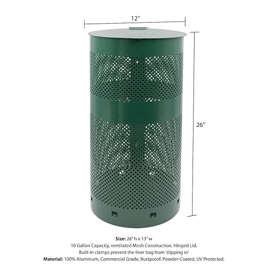 ZERO WASTE USA - The Sentry® Waste Can Gloss Green - 100% Rust-Free, Powder-Coated, Commercial-Grade Aluminum to Withstand Weather. 10-Year Warranty