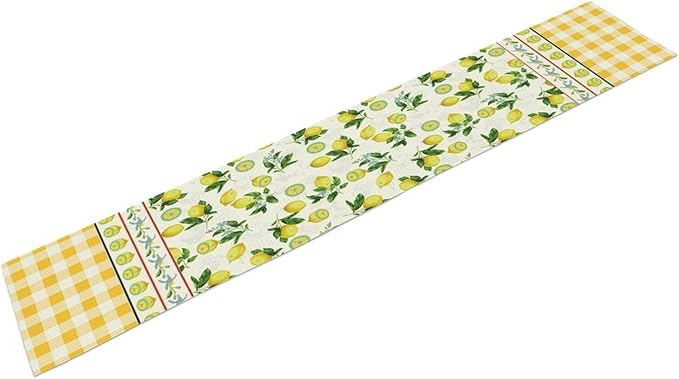 Lemon Buffalo Plaid Table Runner,Rustic Farm Fruit Aesthetic Country Farmhouse Dining Table Decoration for Home Holiday Party Dresser Kitchen Cabin Restaurant Wedding Decor 13×90in