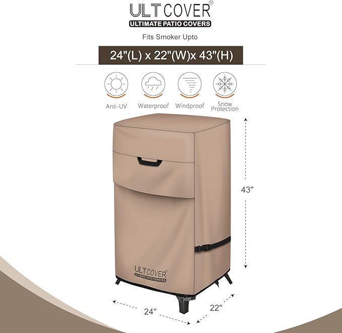 ULTCOVER Waterproof Vertical Electric Smoker Cover 40 inch for Most Square Gas Propane BBQ Smokers Size Upto 24W x 22D x 43H inch
