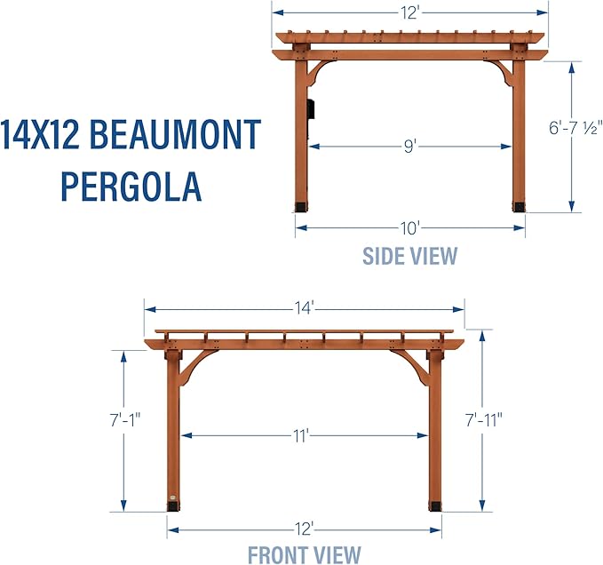 Backyard Discovery Beaumont 14' x 12' Traditional Cedar Wood Pergola Kit with Trellis Roof, All-Season Durability, High-Wind Rating, PowerPort, Shade for Outdoor Patio, Deck, Garden, and Entertaining