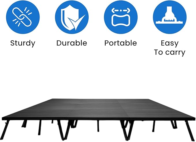 12'x12' MYSTAGE 9 Stage Platform - Portable, Folding Lightweight Aluminum Performance Deck with Adjustable Height 17"-28" - US Patented Design