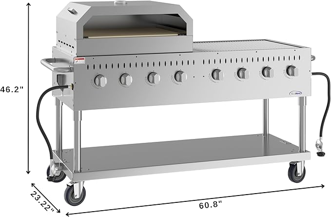 60 in. 8-Burner Commercial Outdoor Propane Gas Grill with 30 in. Pizza Oven in Stainless-Steel, ETL Listed (CGKIT6-P30)