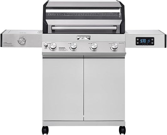 Monument Grills 4+1 Liquid Propane Gas Smart BBQ Grill, 4 Burners & 1 Side Burner, Denali 405 Stainless Steel with Smart technology, Knob Controls, Outdoor Use