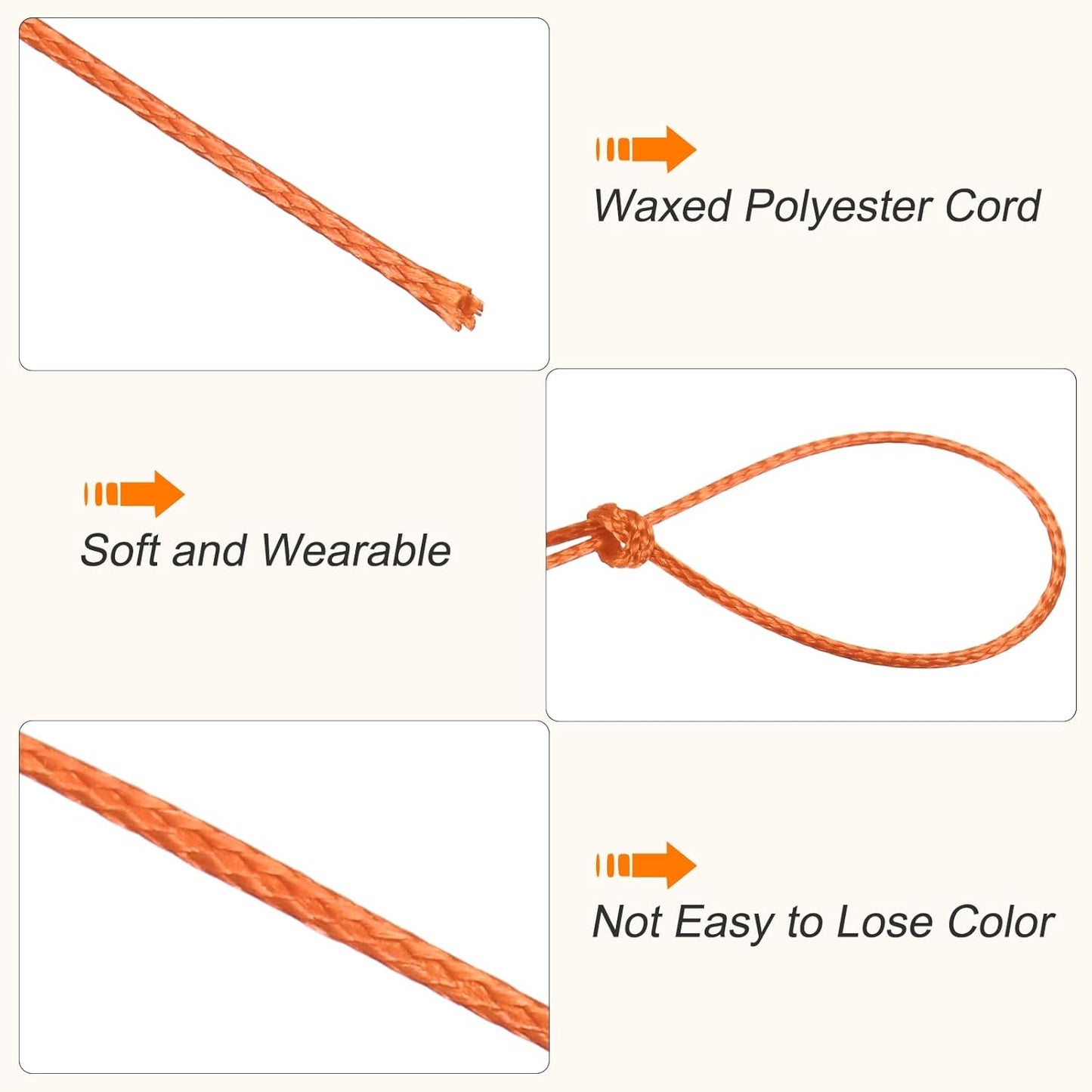 MECCANIXITY Waxed Cord 0.5mm Waxed Polyester Cord 175 Yard Wax String for Bracelet Making, Necklaces, Beading, Jewelry Making and DIY Crafts(Orange Red)