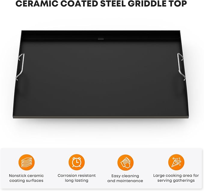 Stanbroil 28 Inch Flat Top Griddle Replacement Top for Blackstone 28" 2-Burner Gas Grill Cooking Station, Ceramic Coated Steel Griddle Top Replacement with Rear Grease System, Black
