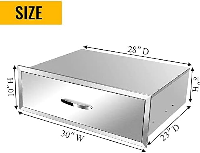 BBQ Outdoor Kitchen Drawers Stainless Steel 3-Drawer BBQ Drawer Enclosed Built-in Drawer Flush Mount for Outdoor Kitchens & BBQ Islands,30Wx23Dx10H