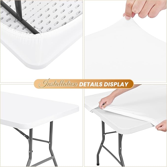 6 Pack Stretch Fabric Table Top Cap Cover, fits 8Ft Tables, Spandex Table Covers Washable Elastic Universal Rectangle Tablecloth Protector for Indoor Outdoor Party Picnic Wedding, White, 30" W x 96" L