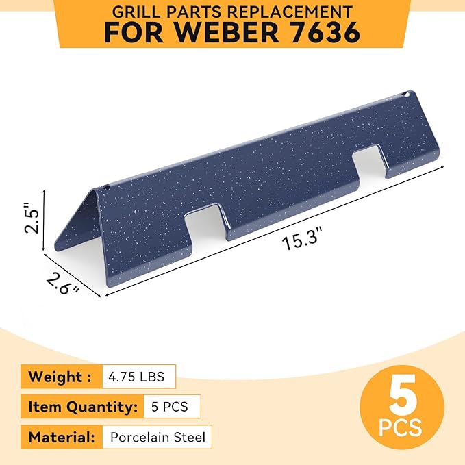 15.3 inch Flavorizer Bars for Weber Spirit I & II E310 E320 E330 S310 S320 S330 Gas Grills with Front Control Knobs, Replacement for Weber Spirit Grill Parts 7636, Porcelain Steel, 5 PCS