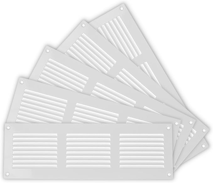 Repa Market 5-Pack 12x4 Inch Air Vent Cover/White Galvanized Steel Louvered Grill Cover with Mesh Screen/Wall or Ceiling Vent/Durable Flush Mount HVAC Register for Indoor and Outdoor Ventilation