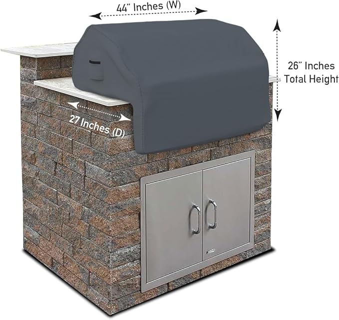 Covers & all Built-in Outdoor Grill Cover, Durable 12 Oz Waterproof Cover Max Material with Air Pocket & Elastic for Snug Fit (44" W x 27" D x 26" H Inches, Grey)