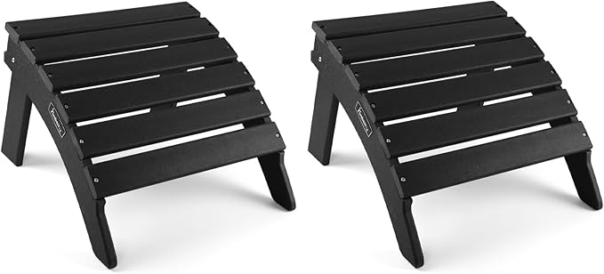 FUNBERRY Folding Adirondack Ottoman Set of 2, HDPE All Weather Outdoor Foot Rest, Easy Storage Patio Footstool, Ottomans and Footstools for Outside