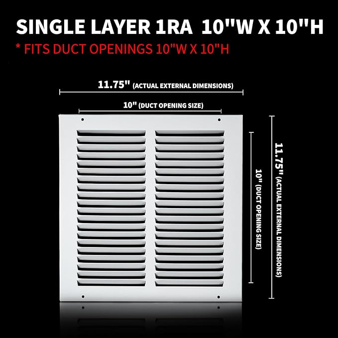 10x10 Vent Cover(Duct Opening Size),Air Return Vent Cover,Flat Vent Cover,Rejillas De Aire Acondicionado para Casa,Return Air Grilles,Outer Dimensions:11.75"W X 11.75"H(10"W x 10"H, Duct Opening)