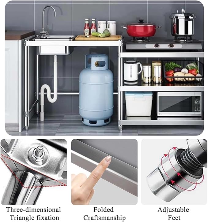 Free Standing Utility Sink, Stainless Steel Kitchen Baker Rack Shelf, Single Bowl Washing Hand Basin Station with Workbench, Fish Cleaning Table &Storage Shelves for Laundry Room, Garage,Outdoor