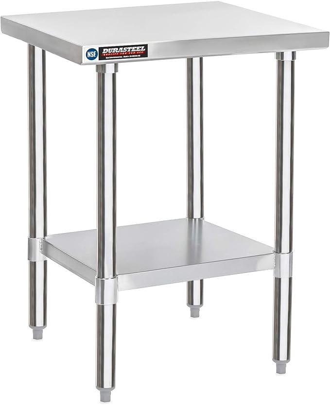DuraSteel 30x18 Small Stainless Steel Table - NSF Commercial Kitchen Island Food Prep Worktable - Metal Side Mixer Stand with Under Shelf - For Laundry Room, Kitchen, Outdoor Grill, Tiny Spaces