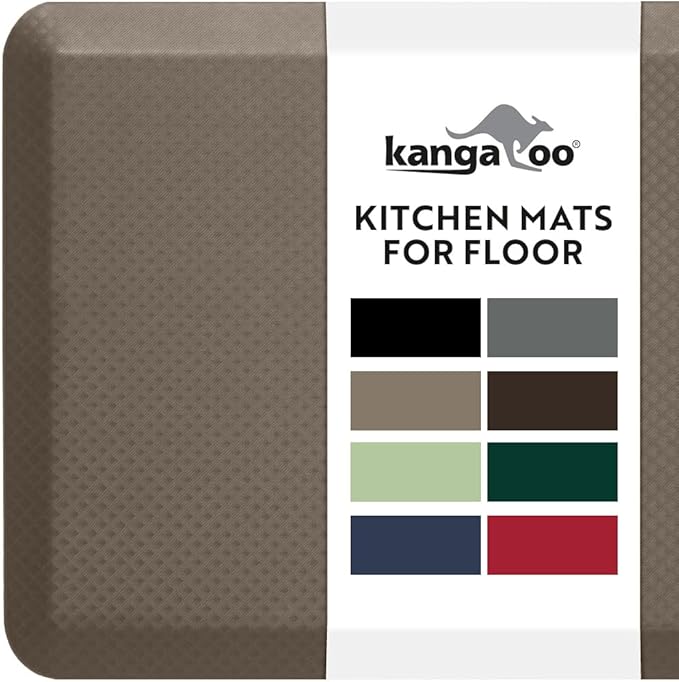 KANGAROO Thick Ergonomic Anti Fatigue Mats for Kitchen Floor, 48x20, Cushioned Standing Office Desk Mat, Waterproof Scratch Resistant Topside, Supportive All Day Comfort Padded Foam Rugs, Cappuccino