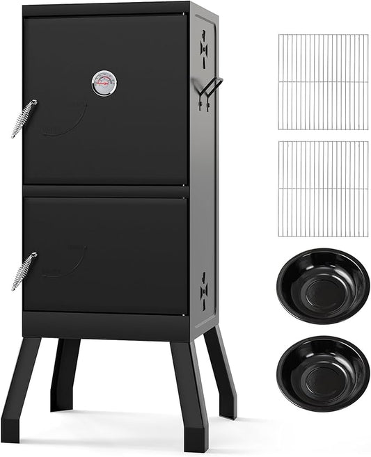 Happygrill Charcoal Grills, 40" Vertical BBQ Smoker Grill with Built-in Thermometer, Adjustable Air Dampers, Removable Water Pan & Grill Grates for Backyard Picnics, Party, Outdoor Camping