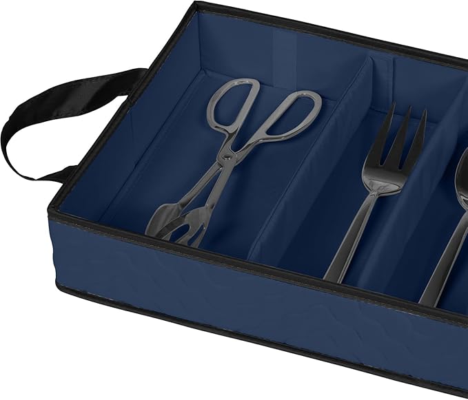 Flatware Storage Case - Durable 5 Compartment Silverware Storage Container Box with Removable Lid and Easy to Carry Handles - Large Capacity Keeps Your Cutlery Organized & Protected - Blue