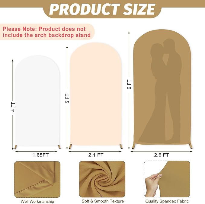 MODFUNS Mixed Color Arch Backdrop Covers 4ft 5ft 6ft Khaki Beige White Spandex Arch Cover Set of 3 Fitted Arch Covers Stetchy Backdrop Chiara Arch Cover for Wedding Ceremony Birthday Party Arch Decor