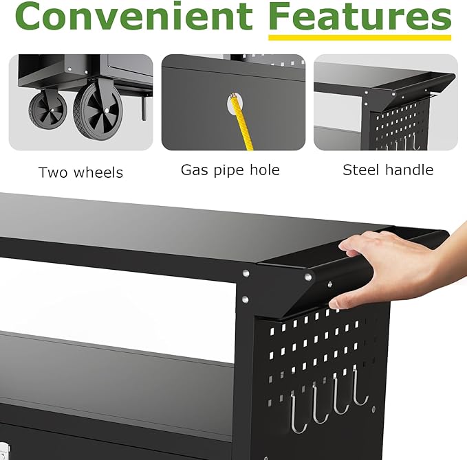 Outdoor Grill Table,Metal Grill Cart with Storage,Outdoor Bar Cart with Extension Plnel for Kitchen Prep,Patio BBQ