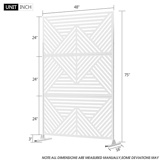 Casaphoria 72" H x 47" W Metal Outdoor Privacy Screen, Freestanding Decorative Divider for Patio, Deck, Balcony, and Garden with Stable Base, White Zodiac
