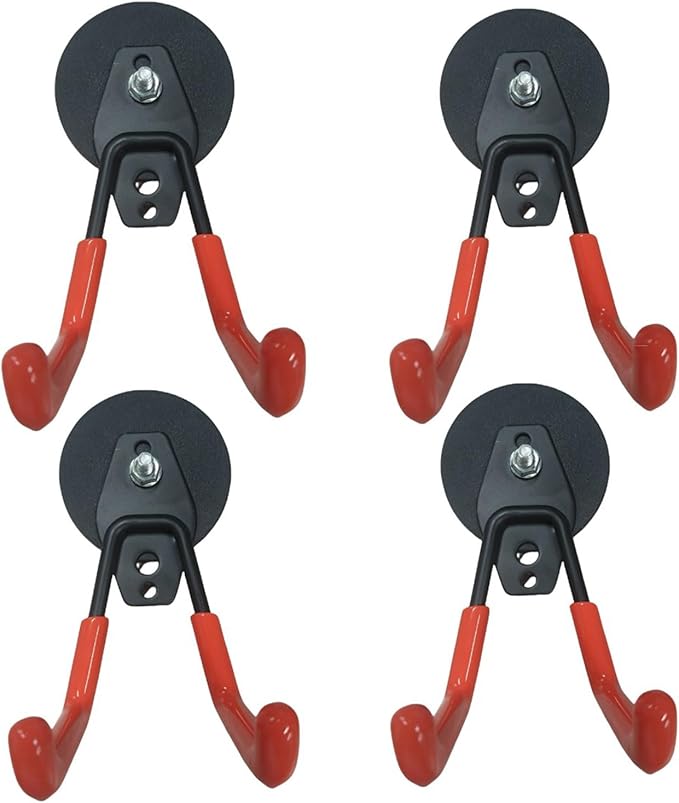 Heavy Duty Magnetic Hooks, Magnet Garage Storage Hooks 4 Pack - Orange Magnet Hooks for Hanging Tools, Garage Organization, Secure Metal Cabinet & Steel Surfaces