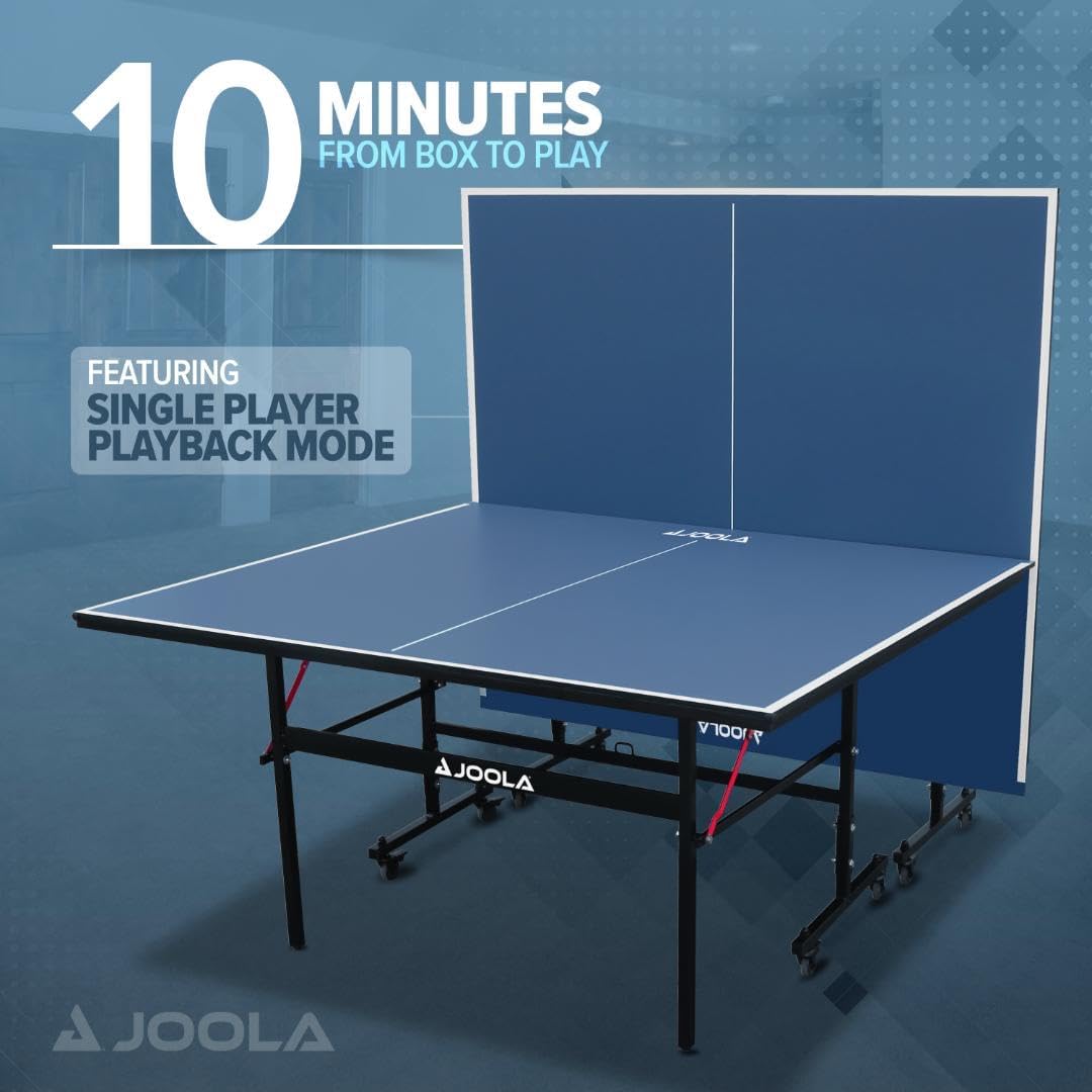 JOOLA Inside Professional MDF Indoor Ping Pong Table with Quick Clamp Table Tennis Net and Post Set - 10 Minute Easy Assembly - Tournament Quality - Foldable with Single Player Playback Mode