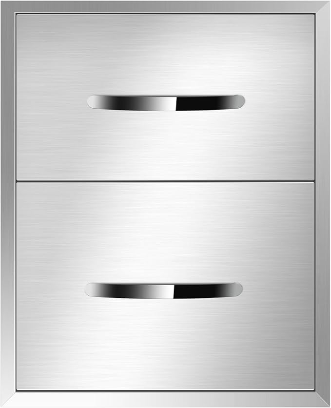 Pull Out Trash Drawer, Lower Sliding Rails Stainless Steel Roll Out Trash Bin Pull Out Tray With Handle For Outdoor Kitchen BBQ Island Grill Station,Double Drawers