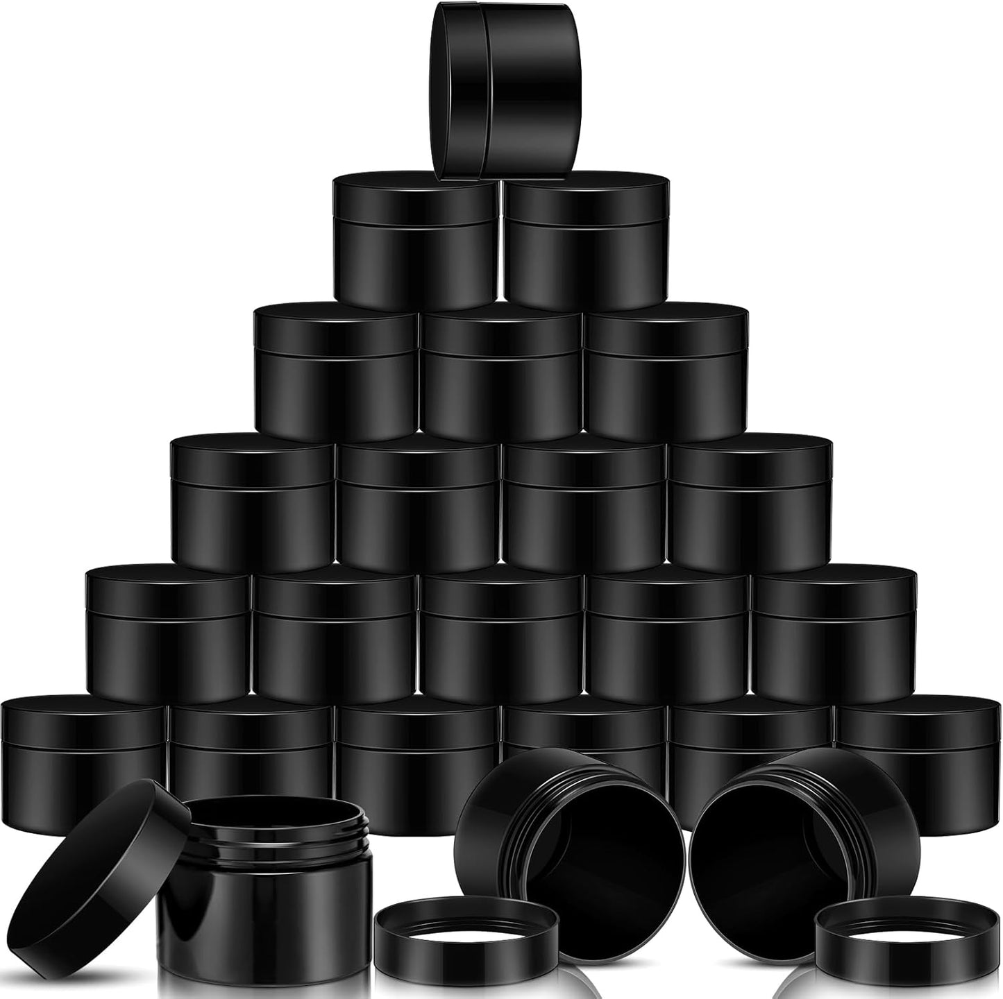 SATINIOR 24 Pieces Empty Clear Plastic Jars with Lids Round Storage Containers Wide Mouth for Beauty Product Cosmetic Cream Lotion Liquid Butter Craft and Food(Black,4 oz)