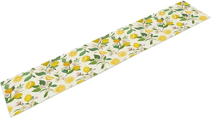Yellow Lemon Table Runner,Spring Floral Summer Fruits Print Table Decoration for Farmhouse Kitchen Dinner Dining Table Holiday Party Home Decor 13x70in