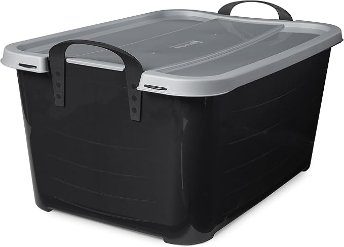 Life Story 6 Pack Heavy Duty Stackable Storage Bin, 55 Quart Home Organizer, Versatile Lightweight Locking Bins with Carrying Handles, Black/Gray