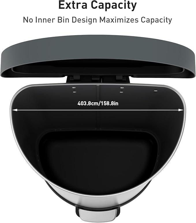 EKO Aria Brushed Stainless Steel Step Kitchen Trash Can Semi-Round 45L