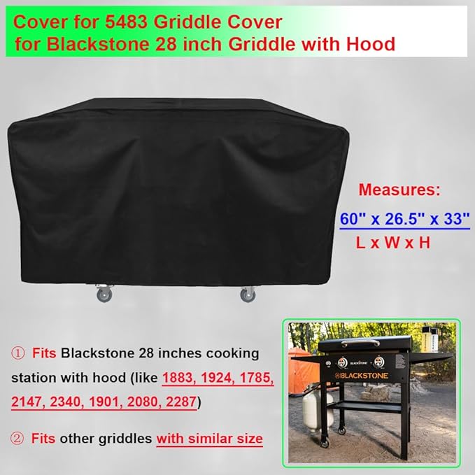 Griddle Cover for Blackstone 28 Inch Griddle Cooking Station with Hood, 600D Heavy Duty Waterproof Flat Grill Cover for Blackstone Griddle Cover 28 Inch 5483 Replacement