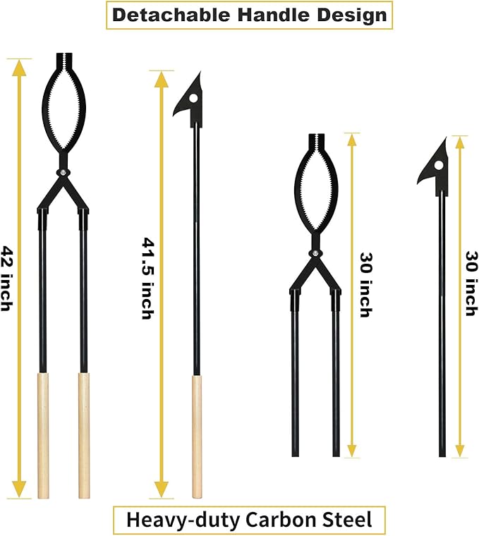 42" Fire Tongs Firewood Log Grabbers and Fire Poker Set, Portable Detachable Heavy Duty Large Fire Tongs Fire Poker Tools Set for Fire Pit, Fireplace, Camping, Bonfires Outdoor/Indoor