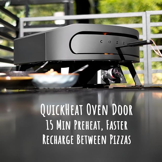 17" Gas Pizza Oven with Rotating Pizza Stone for Easy Restaurant-Style Pizza at Home – Triple Burner, Built-In Thermometer, Fast 15-Min Preheat, Portable Outdoor Pizza Oven
