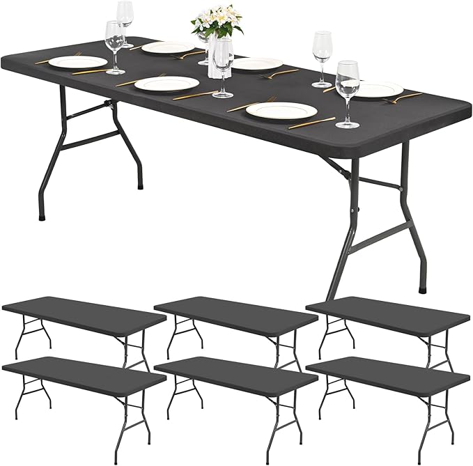 6 Pack Stretch Fabric Table Top Cap Cover, Gray Table Covers fits 6' Tables, Washable Elastic Universal Rectangle Tablecloth Protector for Indoor Outdoor Party Picnic Wedding (30" W x 72" L)
