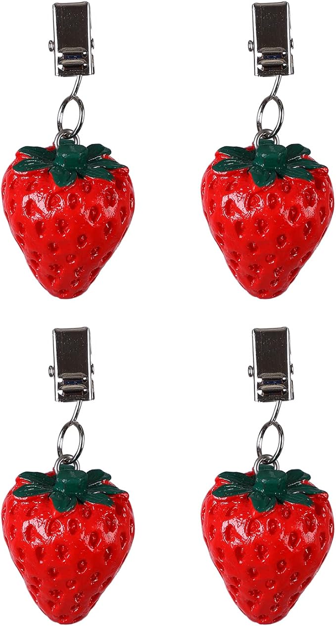 Twofish Strawberry Resin Tablecloth Weights Clips Set of 4 - 100% Handicraft, Farmhouse Style, All-Season, Heat Resistant, Hand Wash Only