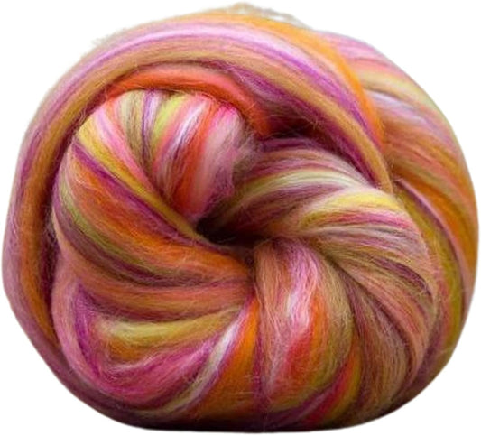 Revolution Fibers – Constellation Range Roving (8 Ounces) | Multicolored Tonal Blend of 70% Dyed Merino and 30% Tussah Silk Combed Top | Soft Fiber for Felting, Spinning, Knitting (Libra Orange)