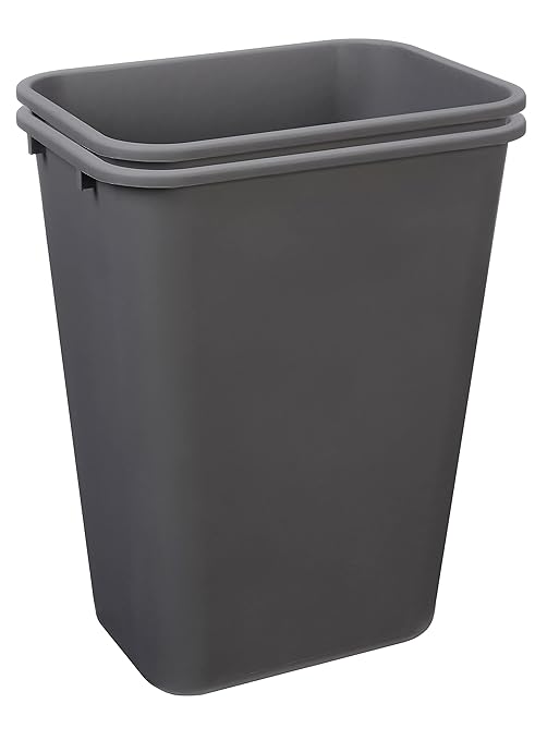 Amazon Basics Rectangular Commercial Office Wastebasket, 10 gallon (Pack of 2), Grey