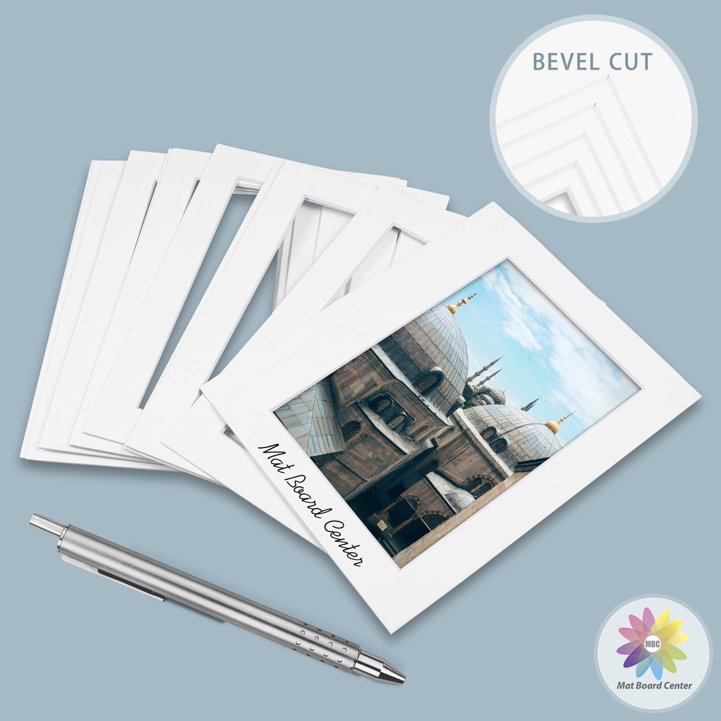 MBC Mat Board Center, 10 Pack 12x16 for 8x10 White Picture Mats Frame Mattes, Bevel Cut, Acid Free, 4-ply Thickness