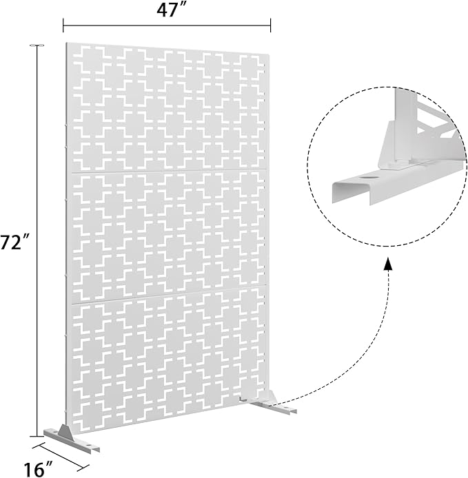 Elevens Metal Outdoor Privacy Screen, Freestanding Outdoor Divider Decorative Privacy Fence Screen, Fence Panels for Balcony Patio,72'' H×47'' W (White-Square)