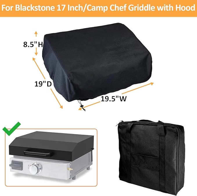 Griddle Cover and Carry Bag for Blackstone 17 Inch Griddle with Hood Lid, 600D Heavy Duty Cover for 17 Inch Tabletop Gas Griddle, Waterproof Grill Bag for Blackstone Accessories