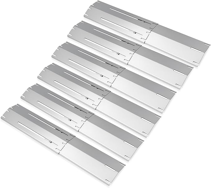Universal replacement heavy duty adjustable heat plate shield,Burner cover,Flavorizer bar,heat Tent,Flamer tamer for gas grill models,Extends from 11.75"up to 21"L (304 Stainless Steel, 6 Pack)