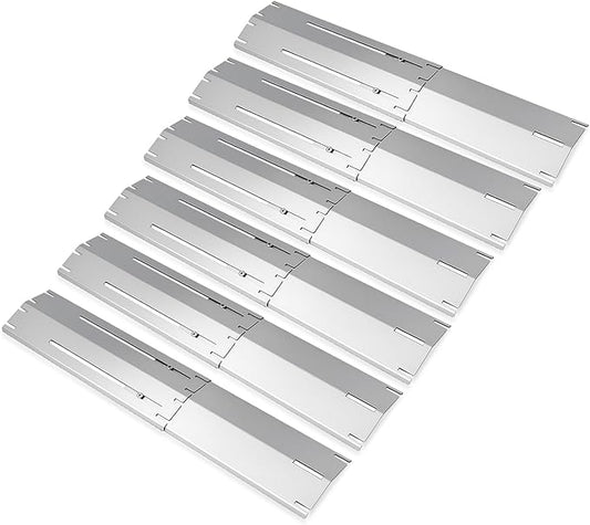 Universal replacement heavy duty adjustable heat plate shield,Burner cover,Flavorizer bar,heat Tent,Flamer tamer for gas grill models,Extends from 11.75"up to 21"L (304 Stainless Steel, 6 Pack)