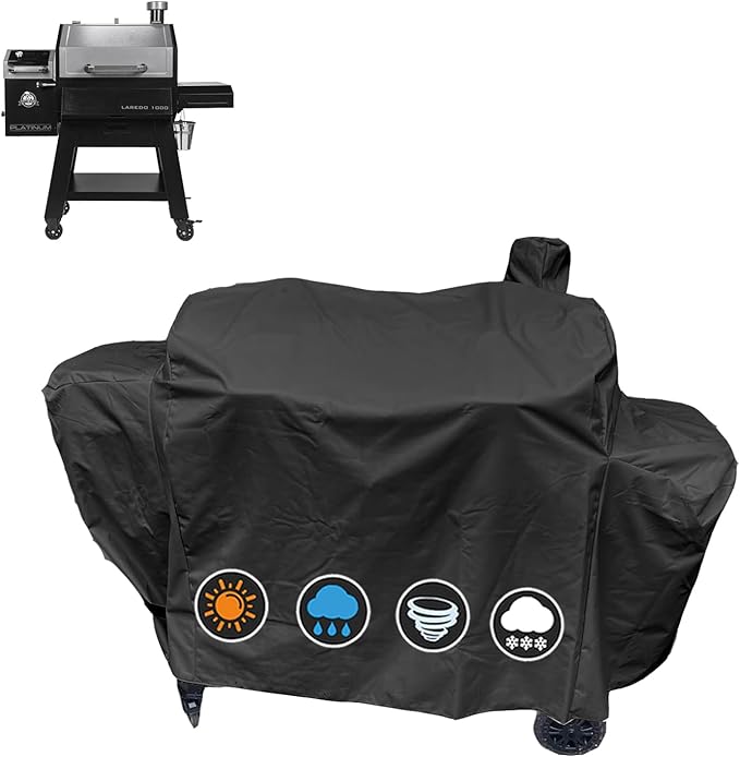 Grill Cover for Pit Boss Platinum Laredo 1000 Wood Pellet Smoker Grill, 600D Heavy Duty Waterproof Pitboss PB1000PL Grill Cover Replacement, Zipper Design, Black