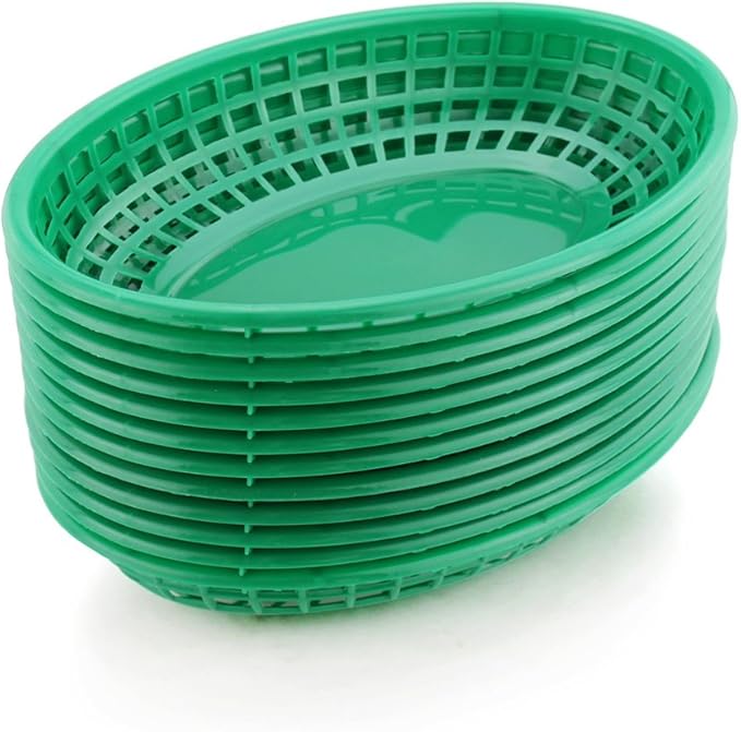 New Star Foodservice 44126 Fast Food Baskets, 9 1/4-Inch x 6-Inch Oval, Set of 12, Green