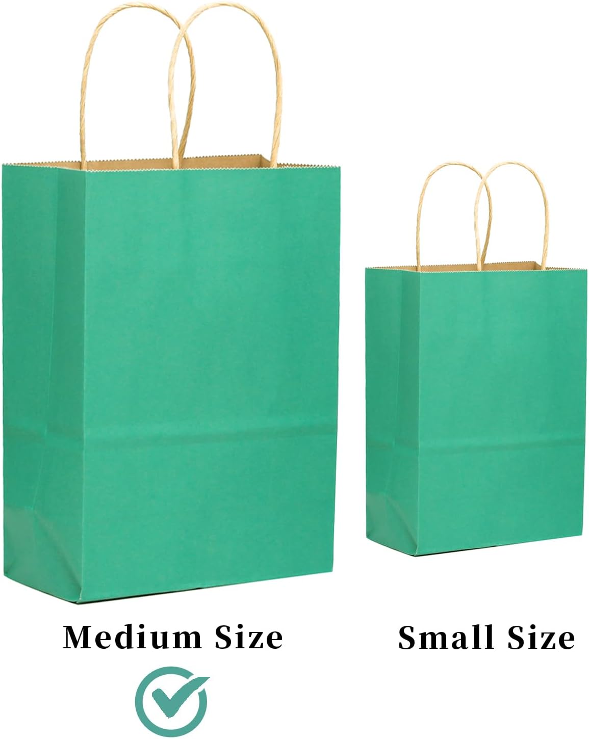 qiqee 60 pcs Kraft Bags with Handles 7.6"x4.75"x10.5" Medium Gift Paper Bag Mint Green Solid Color Bags